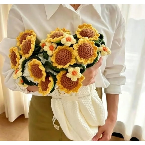 Handmade Crochet Sunflower Throw Blanket, Multi-Size Round Knitted Floral Blanket, Soft Cozy Decorative Throw for Home Bedroom Sofa, 23.6"/31.4"/43.3"/62.9"