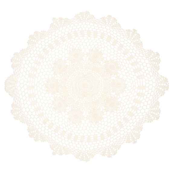 Handmade Crochet Tablecloth, 24inch Round Sunflower Lace Table Cover, Beige