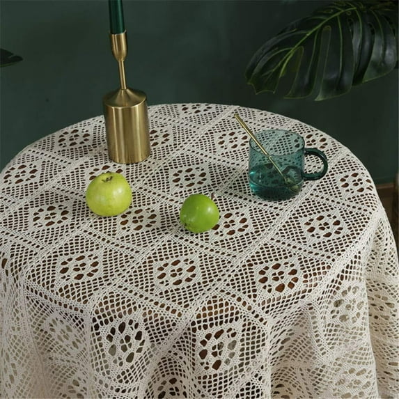 Handmade Crochet Tablecloth Cotton Lace Table Cloth Rectangular Table Cover For Kitchen Dinning Wedding Party Decoration, White