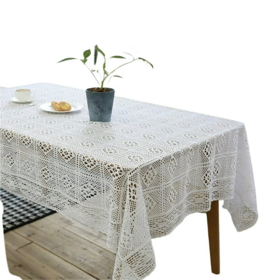 Handmade Crochet Tablecloth Cotton Lace Table Cloth Rectangular Table Cover for Kitchen Dinning Wedding Party Decoration, Beige