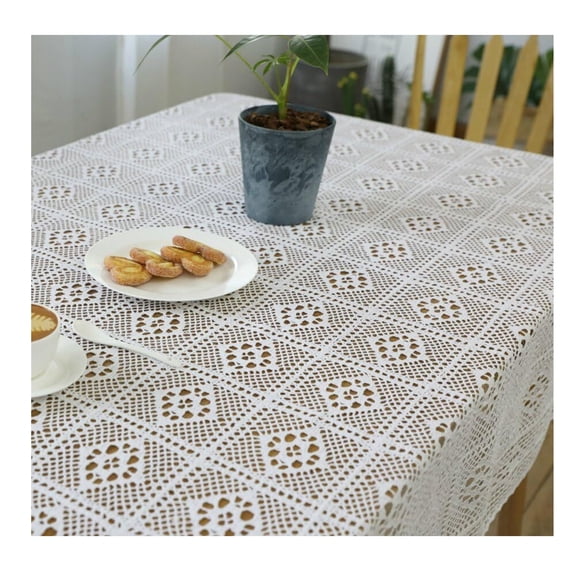 Handmade Crochet Tablecloth Cotton Lace Table Cloth Rectangular Table Cover for Kitchen Dinning Wedding Party Decoration, Beige