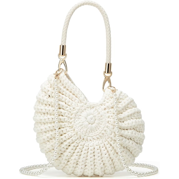 Handmade Crochet Tote Bag Seashell Purse for Women Boho Shell Handbag Crossbody Shoulder Bag Summer Beach Clutch Hobo Handbag