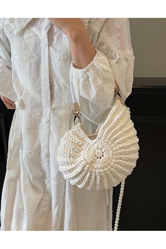 Handmade Crochet Tote Bag Seashell Purse for Women Boho Shell Handbag Crossbody Shoulder Bag Summer Beach Clutch Hobo Handbag