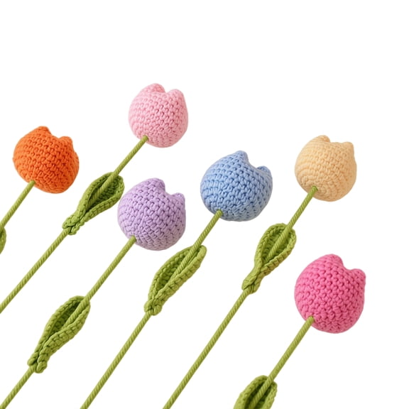 Handmade Crochet Tulip Flower Bouquet Knitted Multicolor Floral Arrangement for Home Table Centerpiece Wedding Gift 16 Inch