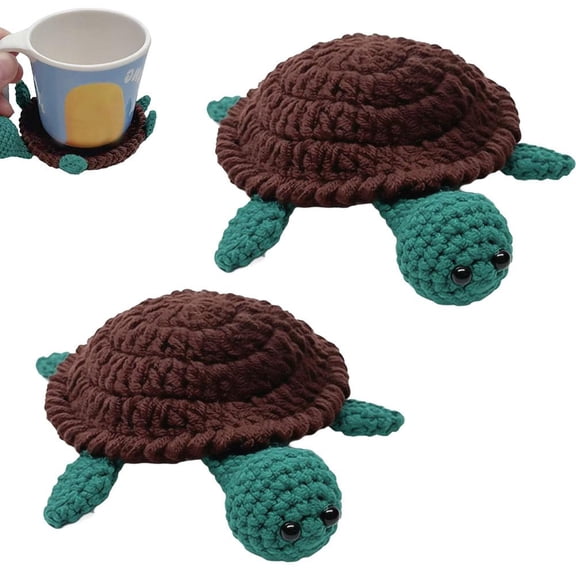 Handmade Crochet Turtle Coaster Cute Sea Turtle Cup Mat Knitted Yarn Coaster Absorbent Heat Resistant Non Slip for Coffee Tea Mug Home Office Kitchen Table Decor