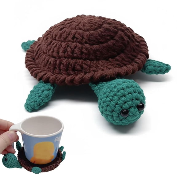 Handmade Crochet Turtle Coaster | Cute Sea Turtle Cup Mat | Knitted Yarn Coaster for Coffee & Tea | Absorbent, Heat Resistant, Non-Slip | Home & Kitchen Decor