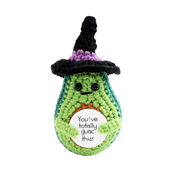 Handmade Crochet Witch Doll with Motivational Card, Cute Knitted Plush Toy, Halloween Gift, Desk Decor, Unique Present for Friends, Kids, Coworkers, Collectible Ornament, Soft Amigurumi Witch Figure