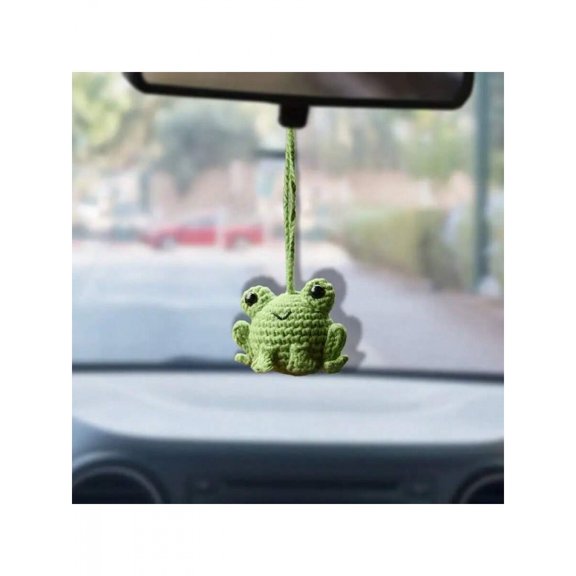 Handmade Crocheted Green Frog Hanging Ornament For Car Rearview Mirror Home Decor