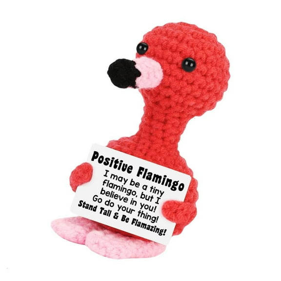 Handmade Crocheted Positive Flamingo Doll Soft Cotton Thread Knitted Home Decors Gift