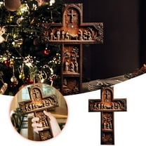 Handmade Crucifix Wall Decor – Boxwood Material, Cross Decoration/Home Room Décor, With Red Accents