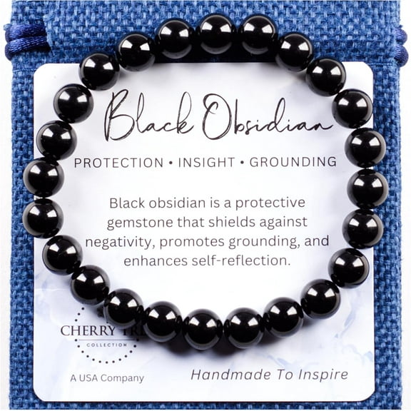 Handmade Crystal Beaded Stretch Bracelets For Women and Men -  Healing Properties Card - 8mm Round Beads,Suit for 6.5~7.2