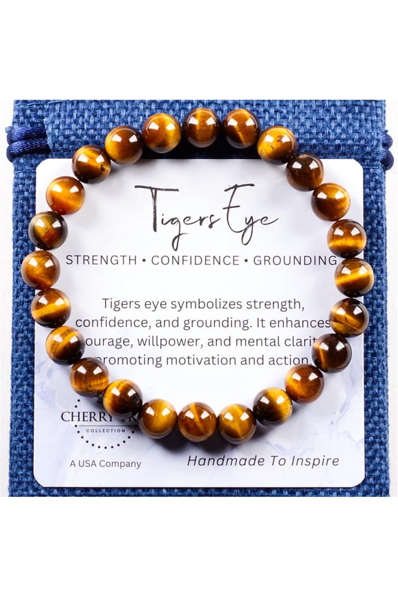 Handmade Crystal Beaded Stretch Bracelets For Women and Men - Healing Properties Card - 8mm Round Beads,Suit for 6.5~7.2