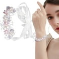 thumbnail image 1 of Handmade Crystal Bridal Jewelry Pink Wedding Bridal Wrist Corsage Bride Wrist Flower Corsages Pearl Bracelet Wristband for Girl Bridesmaid Prom Homecoming Hand Flowers Decor (Type B), By Meiiso, 1 of 9
