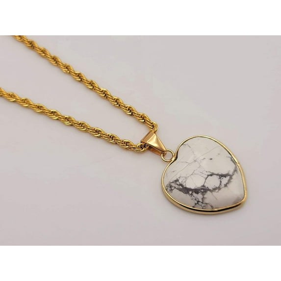 Handmade Crystal Choker Necklace Gold Tone Wrapped Howite Healing Crystal Heart