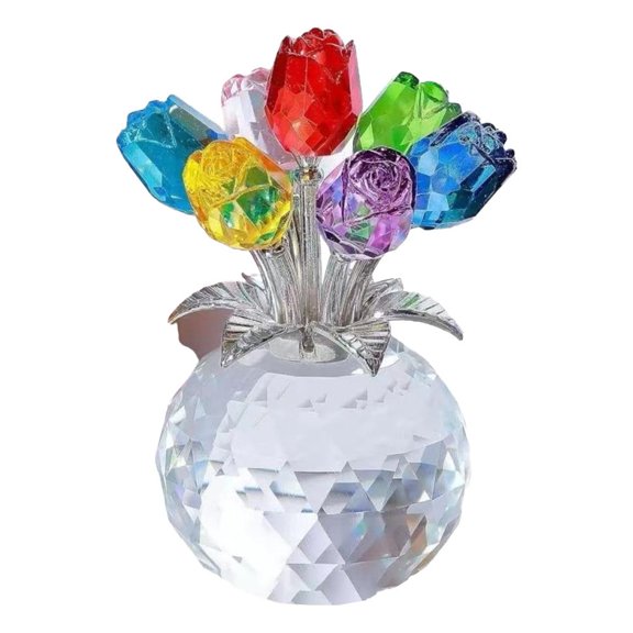 Pekkaxy Handmade Crystal Glass Rose Flower Figurine with Stem - 3D Collectible Decor for Valentine Wedding Anniversary Table
