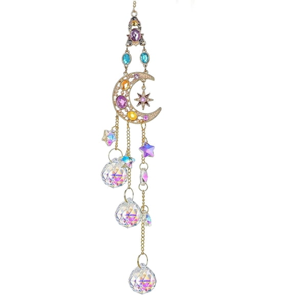 Handmade Crystal Moon&Star Prisms Suncatchers, Glass Window Hanging Ornament, Rainbow Rhinestones Decor for Home Garden Imitation Jewellery