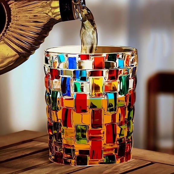 Handmade Crystal Whiskey Glass, Handmade Blown Glass Design with Hand-Painted 3D Art, Unique Barware for Bourbon, Scotch & Cocktails