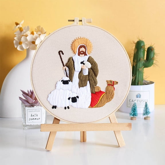Handmade DIY Embroidery Kit - Embroidery Starter Kits Cartoon People Patterned Needlepoint Threads and Needles Kits DIY Handmade Craft Camel Stamped Embroidery Cross Stitches Material Kit with Hoop