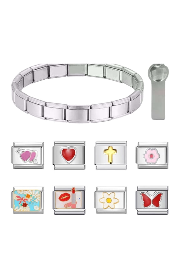 Handmade DIY Jewelry Gift Set Silver Italian Charm Bracelet with Modular Links