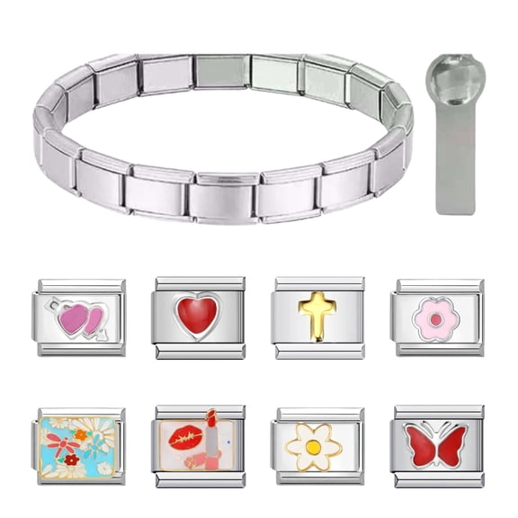 Handmade DIY Jewelry Gift Set Silver Italian Charm Bracelet with Modular Links