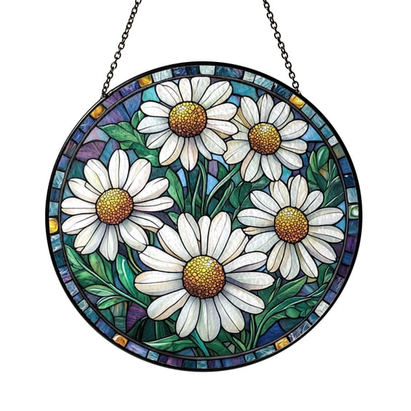 Handmade Daisy Flower Stained Glass Window Ornament, Nature Inspired Home Decor