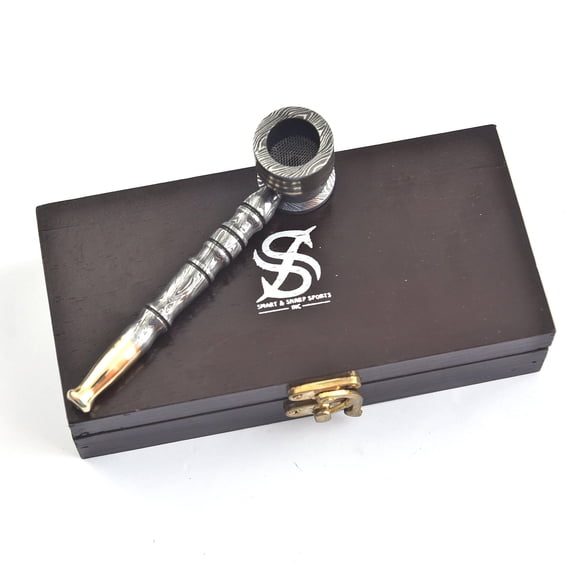 Handmade Damascus Steel Pipe Functional Artisan Piece Of Art For Enthusiasts SS-17596 (Gray)