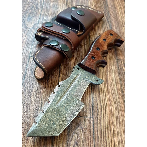 Handmade Damascus Steel Tracker Knife with Rosewood Handle 10 Inch Hunting Survival Knife