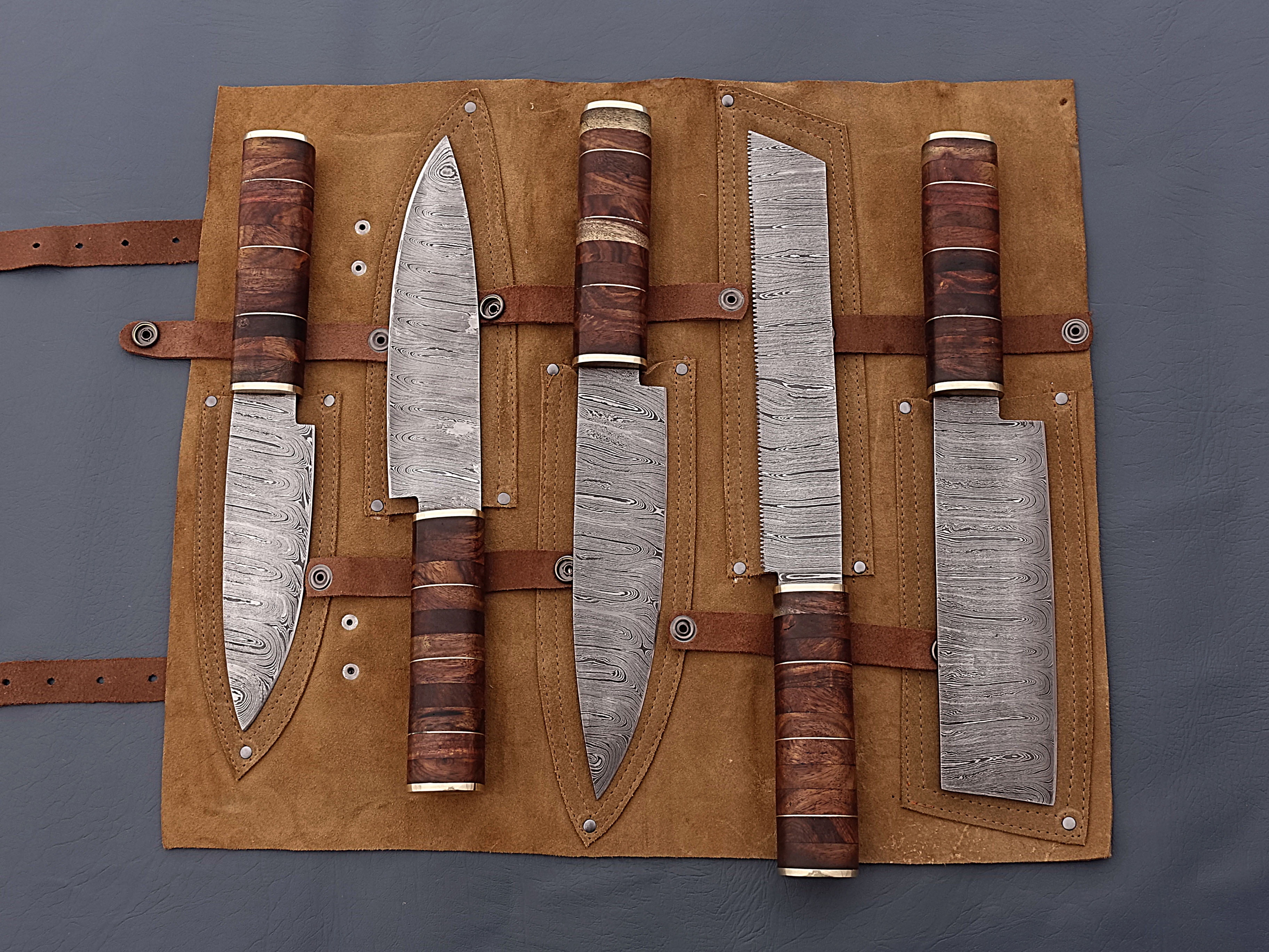 Handmade Damascus chef knife set of 5 pcs with Rosewood handle gift for Husband kitchen knife groomsman gift Birthday gift wedding gift