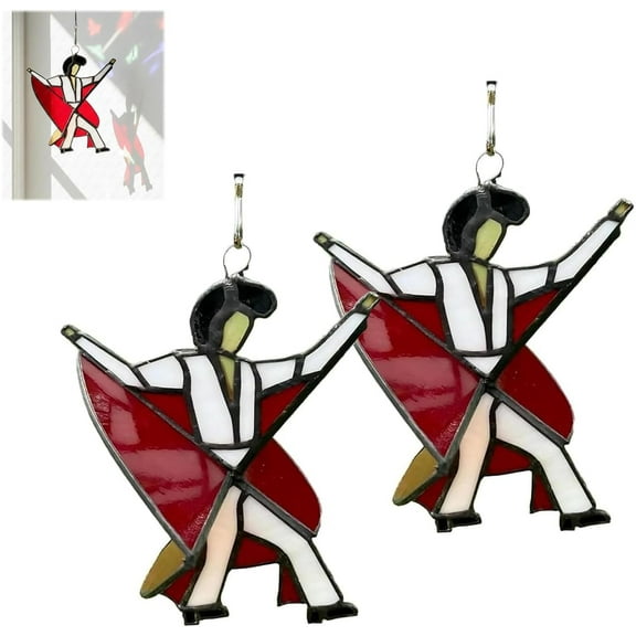 Handmade Dancing King Stained Glass Kinetic Spinner | Self-Assembly Acrylic Hanging Decor | Boho Ornament for Window/Garden/PatioDancing King Pattern 2 PCS
