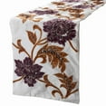 thumbnail image 1 of Handmade Decorative Table Runner Ivory, Gold, Purple, 16 inch wide x 120 inch extra long Silk Beaded Table Runner Ivory Blossoms Applique Velvet Embroidered - Brown Floral, 1 of 10