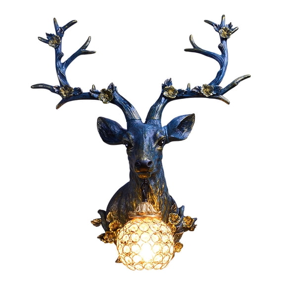 Handmade Deer Head Wall Sconce 56x51cm Blue/White Resin Crystal Wall Lamp for Living Room Bedroom