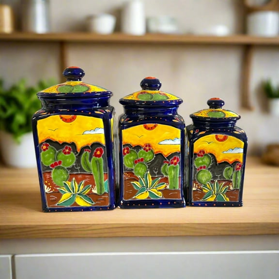 Handmade Desert Canister Set | Colorful Mexican Talavera Pottery