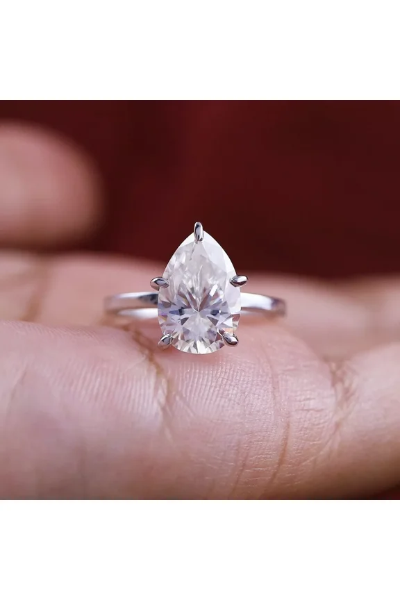 Handmade Diamond Engagement Ring Pear Cut 1 Carat Igi Gia Lab Grown 18k White Gold Jewelry for Women , 5.5