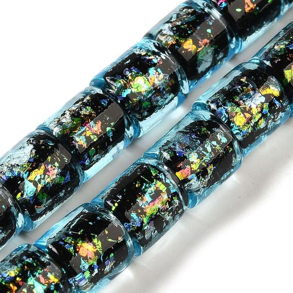 Handmade Dichroic Foil Glass Beads Strands Barrel Sky Blue 9x9mm Hole: 2mm about 35pcs/strand 12.80''(32.5cm) DIY