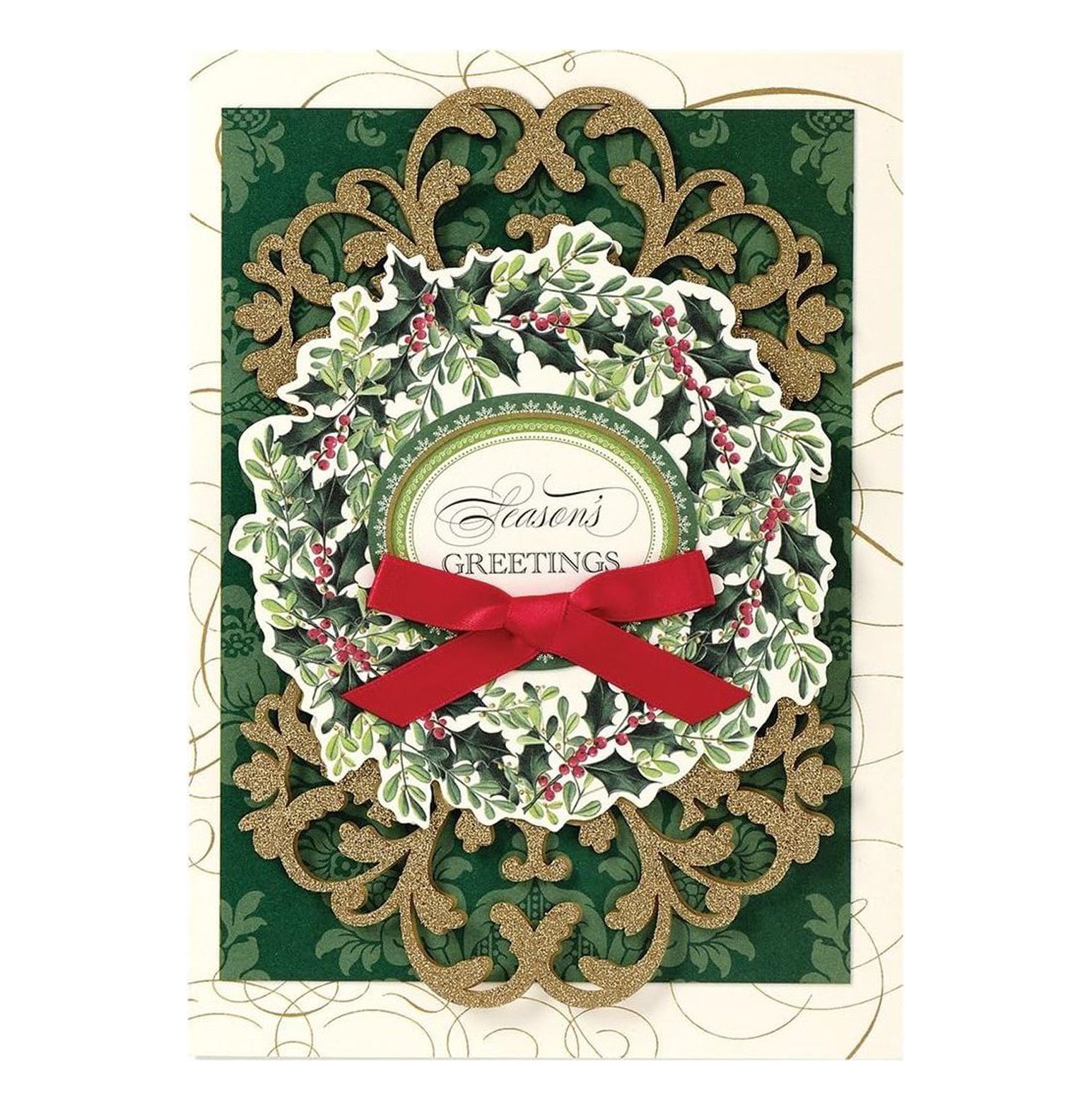 Handmade Dimensional Holly Wreath Christmas Cards Embellished with