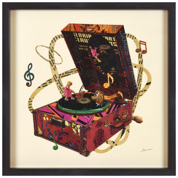 Handmade Dimensional Music Box Art Collage In Black Shadow Box Frame