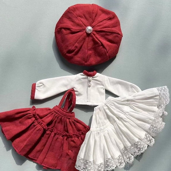 Handmade Doll Skirt Dress Beret Hat Doll Retro Dress Set Suit Clothes For Blythes Ob22 Ob24 Doll Blyth Doll Accessories