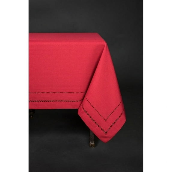 Handmade Double Hemstitch Easy Care Tablecloth, 60 by 84-Inch, Red Red 65 by 120-inch