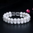 thumbnail image 1 of Handmade Double Rows CZ Big Pearl Bracelets Bangle for Women Wedding, 1 of 7
