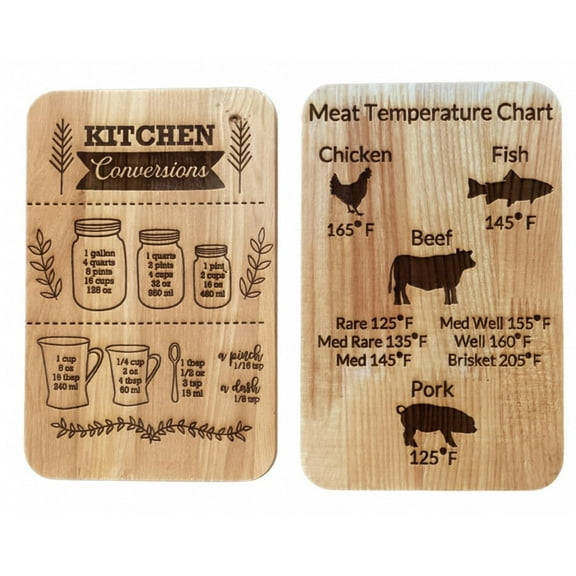 Handmade Double-Sided Cutting Boards Measurement Conversion Cutting Board Kitchen Wood Sign Kitchen Meat Temperature Chart 6"x9"