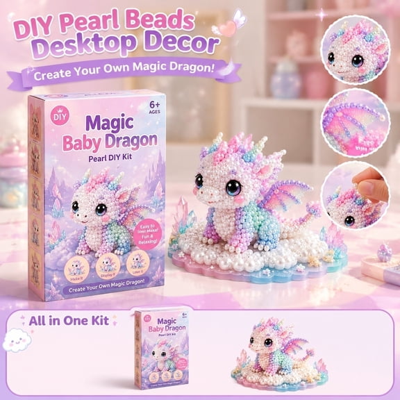 Handmade Dragon Beaded Figure Kit 8 Inch Pearl Beads Crystal Accents Diy Craft Activity for Ages 6 to 10 Gift for Girls 8 10 Pastel Colors Display Decor 1 Set