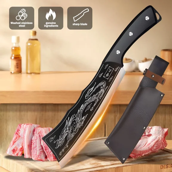 Handmade Dragon Kitchen Chef Butcher Knife Bone Meat Cleaver Chopping W/ Sheath