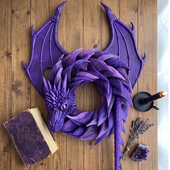 Handmade Dragon Wreath – Fantasy Mythical Creature Wall Decor, Intricate Scale Textured Door Hanging, Unique Home Accent for Dragon Lovers(1PCS)