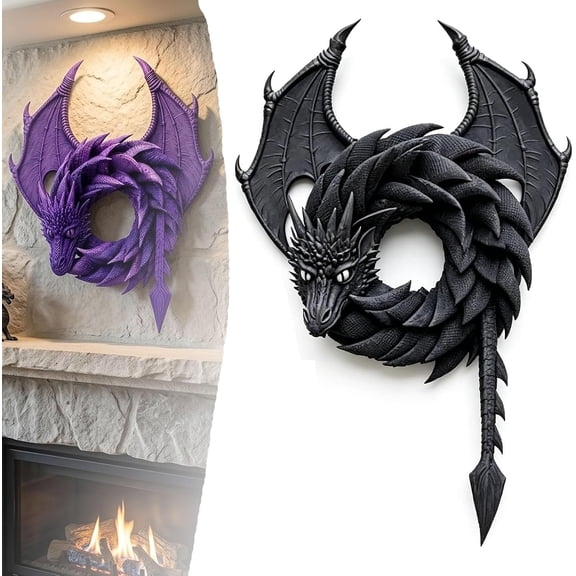 Handmade Dragon Wreath, Gothic Fantasy Door Wreath with Mesh Scale Design, Mythical Dragon Wall Hanging Ornament for Home Decor(black)Q