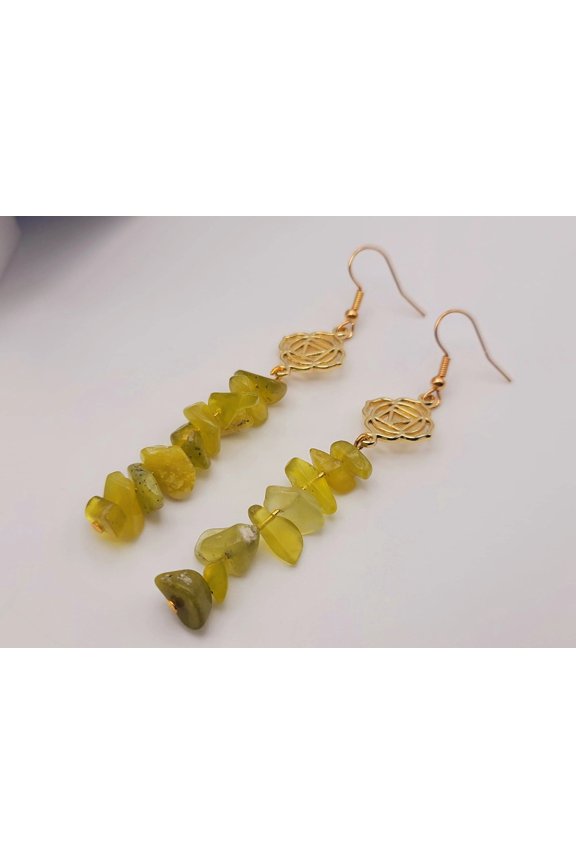 Handmade Dream Prehnite Natural Drop Earrings , Crystal Earrings
