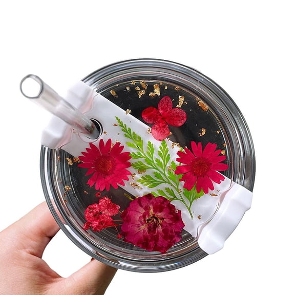 Handmade Dried Flower Nameplate for 40oz Tumbler Lid Accessories, Real Flower Cham Nameplate Topper for Custom Cups, Purple, Blue, Red, Pink