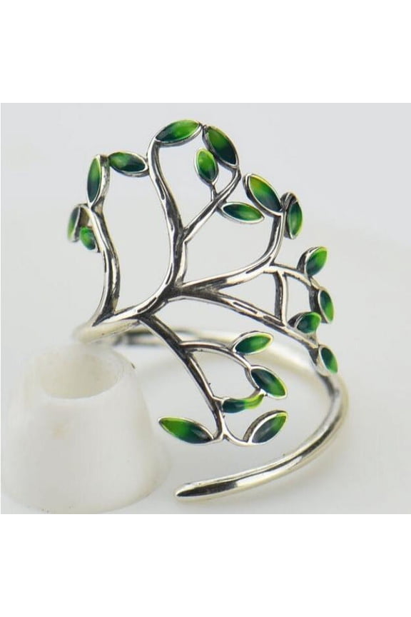 Handmade Drip Glazed Green Leaf Twigs Ring