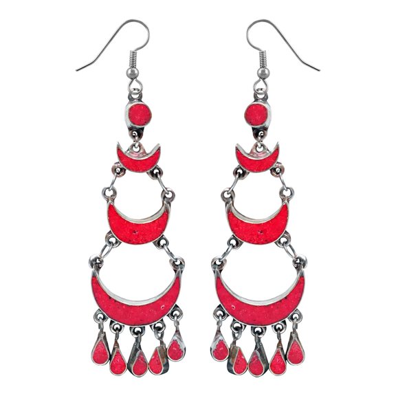 Handmade Drop Earring for Women, Coral Gemstone Earrings, Ethnic Designer Silver Plated Fashion Jewelry for Gifts