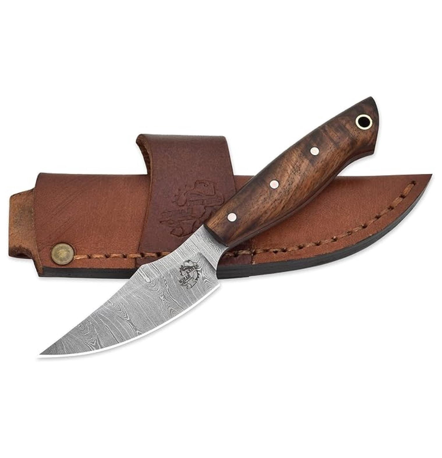 Handmade EDC Fixed Blade Hunting Knife – Forged Damascus Steel – Handle – Horizontal Carry Sheath – Outdoor Knife (3180-IRW)