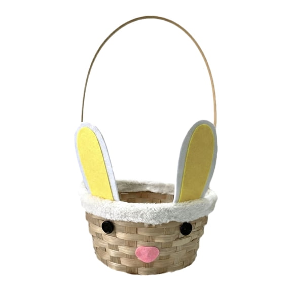 Handmade Easter Bunny Tote Basket, Bamboo Woven Rabbit-Shaped Handbag for Easter Decor, Spring Gifts, Picnics, and Home Storage